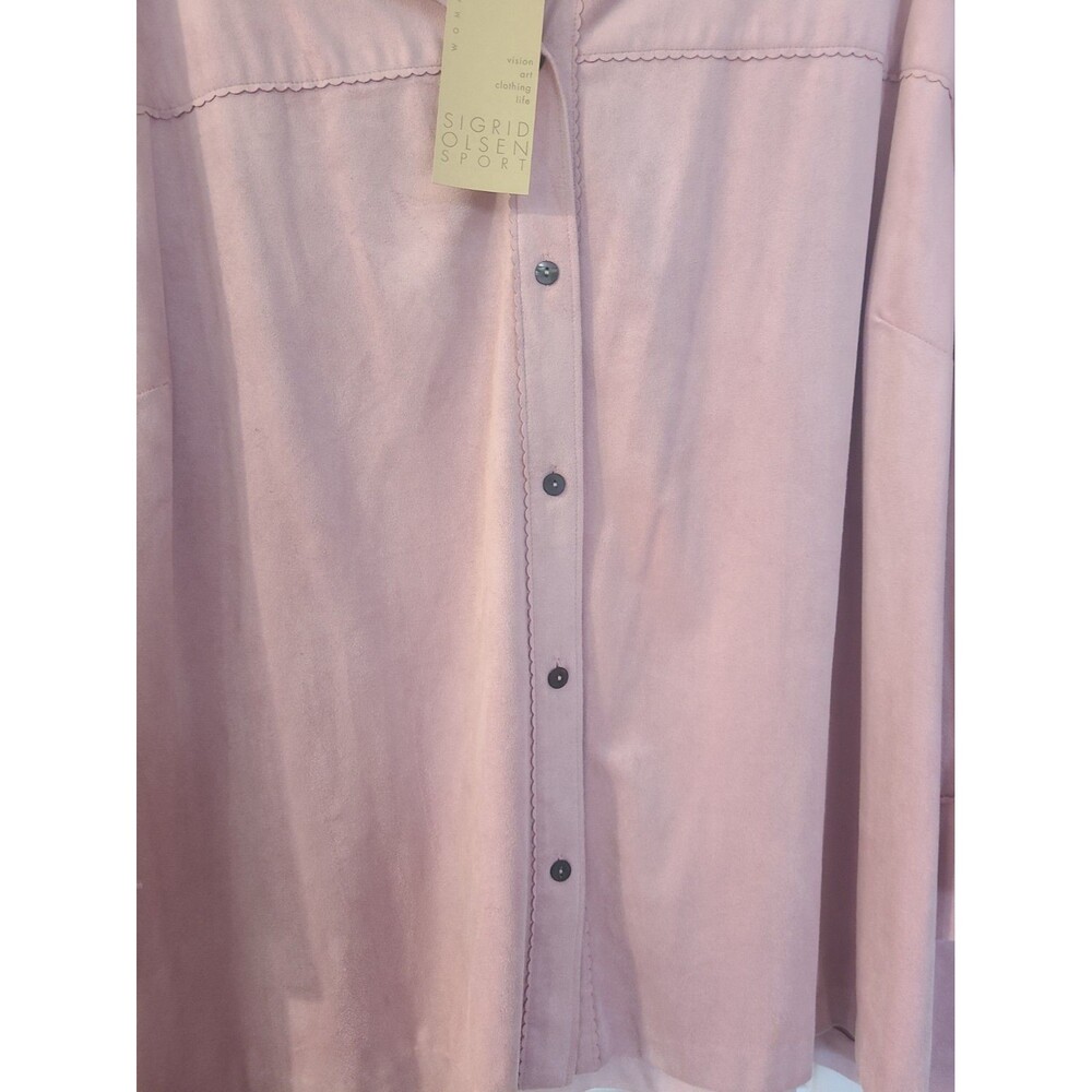 Vintage Sigrid Olsen Sport pink faux-suede button-front jacket/top, 3X, NWT. - Picture 3 of 4
